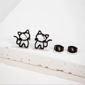 4 Pairs Cat Stainless Steel Stud Earrings - black